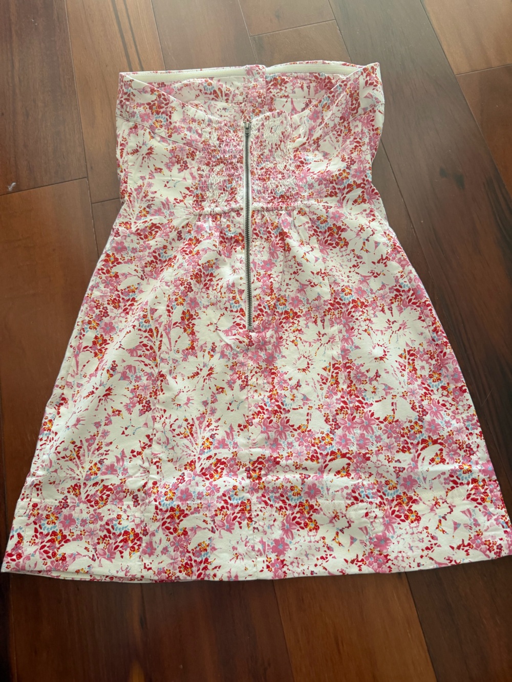 Free People White Strapless Mini Dress with Pink & Red Floral Print - Picture 5 of 5